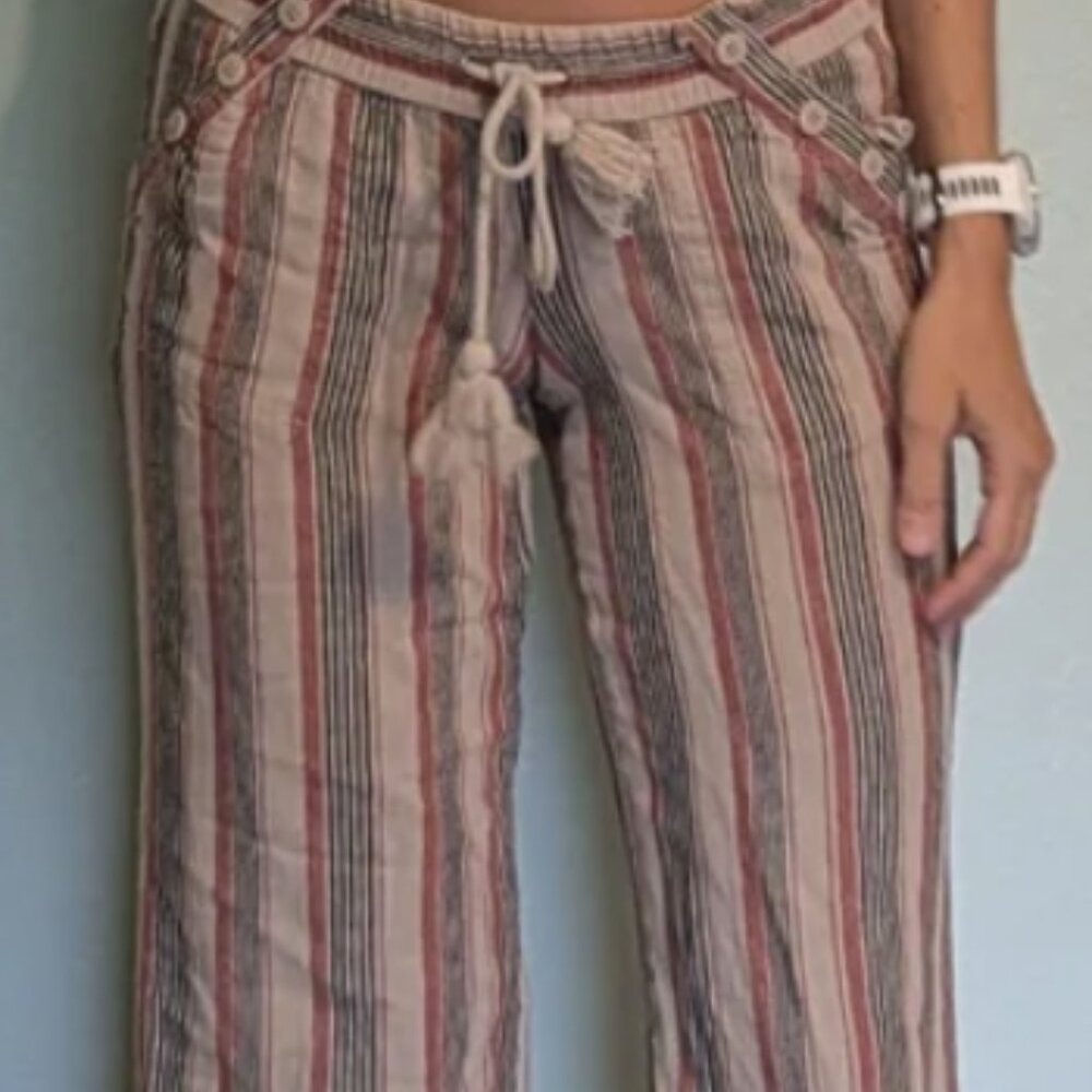 Women’s Rewind Boho Striped Multicolor Linen Wide-Leg Pants Size 3/27
